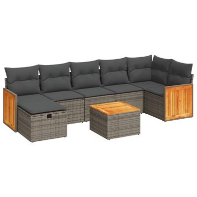 7-delige Loungeset met kussens poly rattan grijs