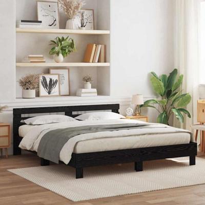 Bedframe met hoofdeinde Zwart eiken 200 x 200 cm Bewerkt hout
