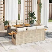 6-delige Loungeset met kussens poly rattan acacia beige - thumbnail