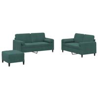 3-delige Loungeset met kussens fluweel donkergroen - thumbnail