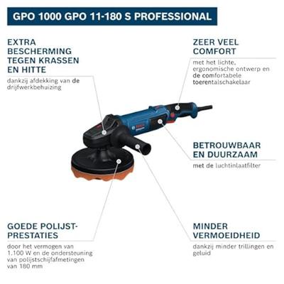 BOSCH PROFESSIONAL Excentrische Polijstmachine - GPO 11-180 S - 1100W - 180mm - Polijstpad + Sponspad + Extra Handgreep