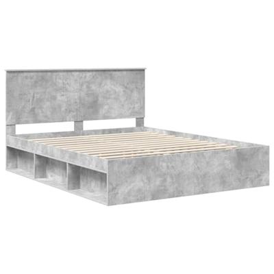 Bedframe met hoofdeinde Beton 160 x 200 cm Massief grenenhout