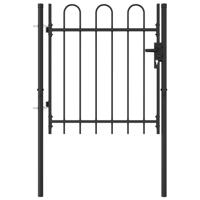VidaXL Poort met gebogen bovenkant enkel 1x1 m staal zwart - thumbnail