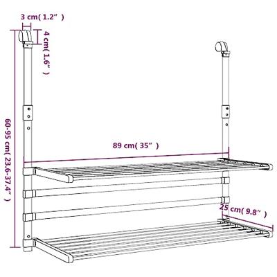 VidaXL Droogrek voor balkon 89x25x(60-95) cm aluminium