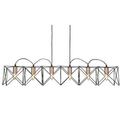 Searchlight Eetkamer hanglampAnthea 6-lichts zwart met roodkoper - 8416-6BK