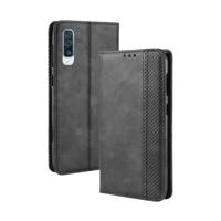 Magnetische gesp retro textuur horizontale Flip lederen case voor Galaxy A50 met houder & card slots & portemonnee (zwart) - thumbnail