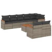 9-delige Loungeset met kussens poly rattan grijs - thumbnail