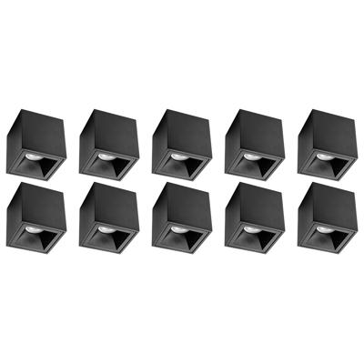 Opbouwspot 10 Pack - Pragmi Cliron Pro - GU10 Fitting - Opbouw Vierkant - Mat Zwart - Aluminium - Verdiept - Ø90mm