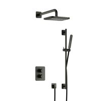 Hotbath Gal - Inbouw Regendoucheset - Geborsteld Gunmetal PVD - Thermostatisch - Wandarm 35 cm - Hoofddouche 220 mm - Staafhanddouche - Glijstang 900 mm - met 2-Weg Stop-Omstel - thumbnail