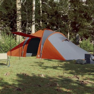 Tent 6-persoons 576x238x193 cm 185T taft grijs en oranje Tent 6-persoons 576x238x193 cm 185T taft grijs en oranje