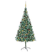 VidaXL Kunstkerstboom met verlichting kerstballen dennenappels 210 cm - thumbnail