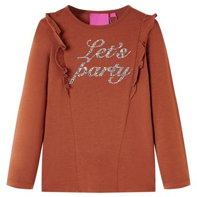Kindershirt met lange mouwen glitterprint 128 cognackleurig
