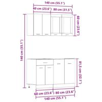 4-delige Keukenkastenset Lyon bewerkt hout oud houtkleurig - thumbnail