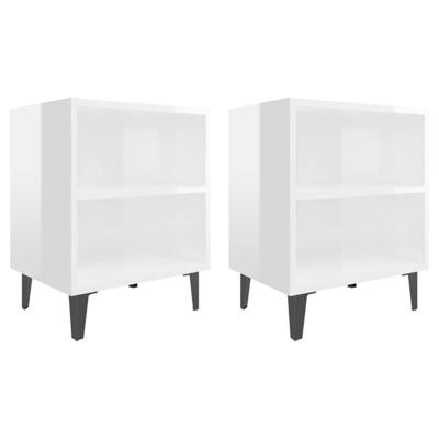 VidaXL Nachtkastjes 2 st met metalen poten 40x30x50 cm hoogglans wit
