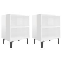 VidaXL Nachtkastjes 2 st met metalen poten 40x30x50 cm hoogglans wit - thumbnail