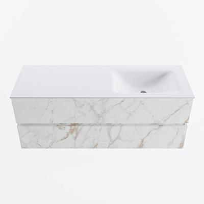 MONDIAZ VICA 130cm badmeubel onderkast Carrara 2 lades. Wastafel CLOUD rechts zonder kraangat, kleur Talc.