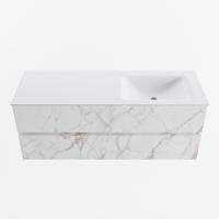 MONDIAZ VICA 130cm badmeubel onderkast Carrara 2 lades. Wastafel CLOUD rechts zonder kraangat, kleur Talc. - thumbnail