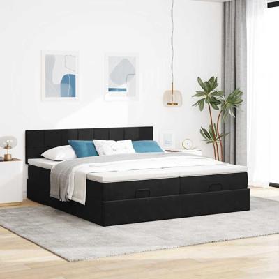 Ottoman bed met matrassen 200x200cm fluweel zwart