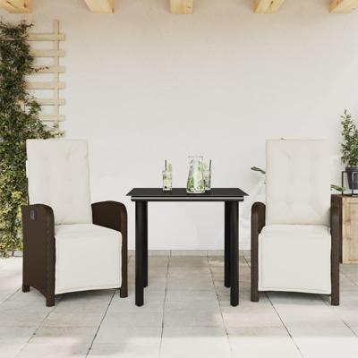 3-delige Bistroset met kussens poly rattan bruin
