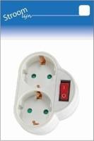 Randaarde stekkeradapter 2-voudig met schakelaar wit - 6640885 - thumbnail
