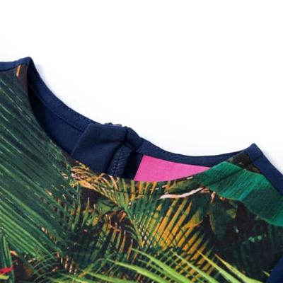 Kinderjurk met lange mouwen kattenprint 92 marineblauw - thumbnail