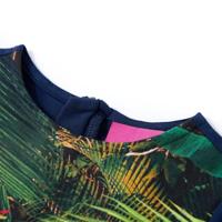 Kinderjurk met lange mouwen kattenprint 92 marineblauw - thumbnail