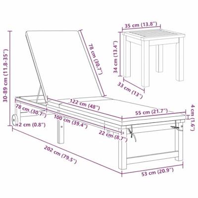 Ligstoel Bruin 202 x 53 x 89 cm Massief Acaciahout