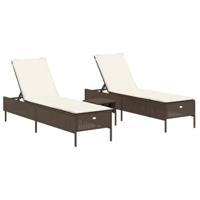 3-delige Ligbeddenset met kussens poly rattan bruin - thumbnail