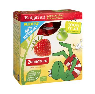 Zonnatura Knijpfruit appel/aardbei bio 4 Stuks