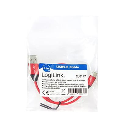 LogiLink CU0147 USB-kabel 0,3 m 2.0 USB A USB C Rood LogiLink CU0147 USB-kabel 0,3 m 2.0 USB A USB C Rood