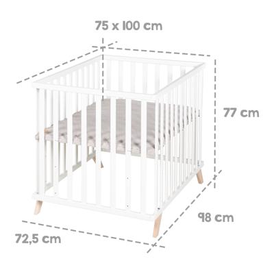 Babybox - ROBA - 75 x 100 cm - Inclusief grijze speelmat 'Lil Planet' - Wit gelakt hout