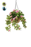 Kunstplant UV bestendig Roze Geranium hangend in mand - 45cm - thumbnail
