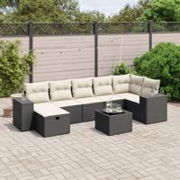8-delige Loungeset met kussens poly rattan zwart - thumbnail