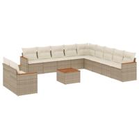 12-delige Loungeset met kussens poly rattan beige - thumbnail
