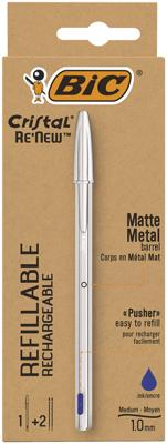 Balpen bic cristal re-new 1 pen + 2 vull m blauw Balpen bic cristal re-new 1 pen + 2 vull m blauw
