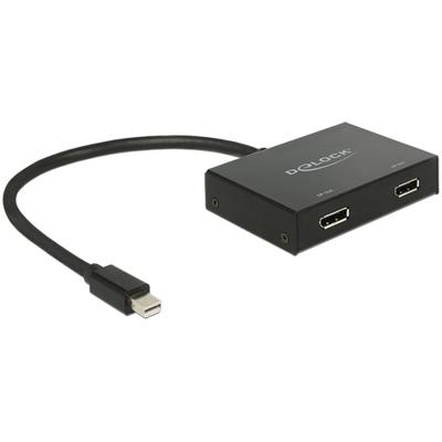 Delock 87695 DisplayPort-splitter Met metalen behuizing, Met ingebouwde converter Zwart