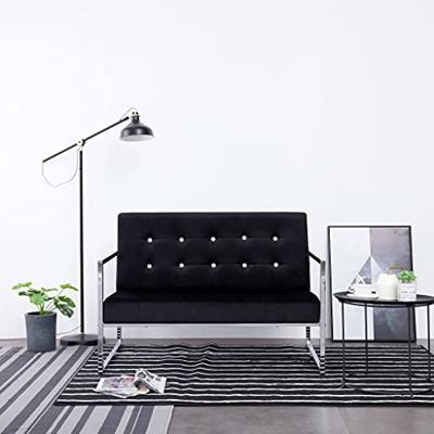 VidaXL Tweezitsbank met armleuningen chroom en fluweel zwart VidaXL Tweezitsbank met armleuningen chroom en fluweel zwart