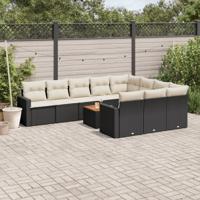 11-delige Loungeset met kussens poly rattan zwart - thumbnail