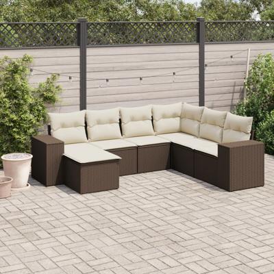 8-delige Loungeset met kussens poly rattan bruin