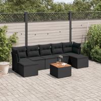8-delige Loungeset met kussens poly rattan zwart - thumbnail