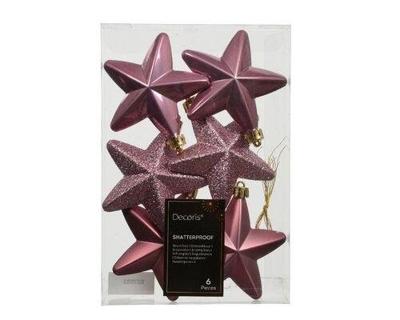 Ster kunststof L2b7,5h7 cm roze 6 st Decoris - Decoris