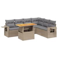 7-delige Loungeset met kussens poly rattan beige - thumbnail