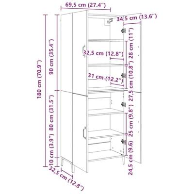 Highboard 2 pcs Oud hout 69,5 x 34 x 180 cm Bewerkt hout