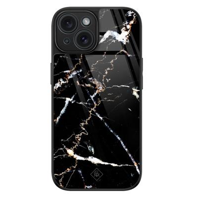 iPhone 15 glazen hardcase - Marmer zwart