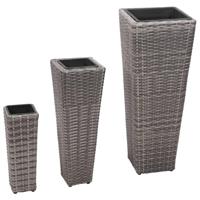 VidaXL Plantenbakken verhoogd 3 st poly rattan grijs - thumbnail