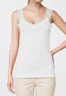 Hemdje met kant - Lace Top - Barbera - Viscose kanten onderhemd - Singlet met brede bandjes - Zwart - Huidskleur - Wit - Lingerie top