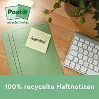 Post-it Recycled notes, 100 vel, ft 76 x 127 mm, geel, pak van 6 blokken - thumbnail