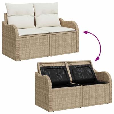 Tuinbankenset met opslag 8 pcs Beige en Crème poly rattan
