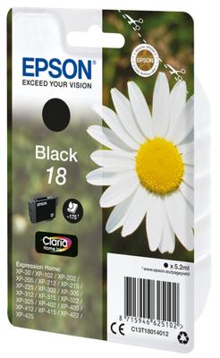 Epson inktcartridge 18, 175 pagina&apos;s, OEM C13T18014012, zwart - thumbnail