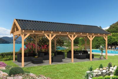 Tuindeco Hamar L Overkapping type 9 903x395 cm Lariks/Douglashout blank- Zadeldak- Onbehandeld lariks Douglas hout- Tuindeco